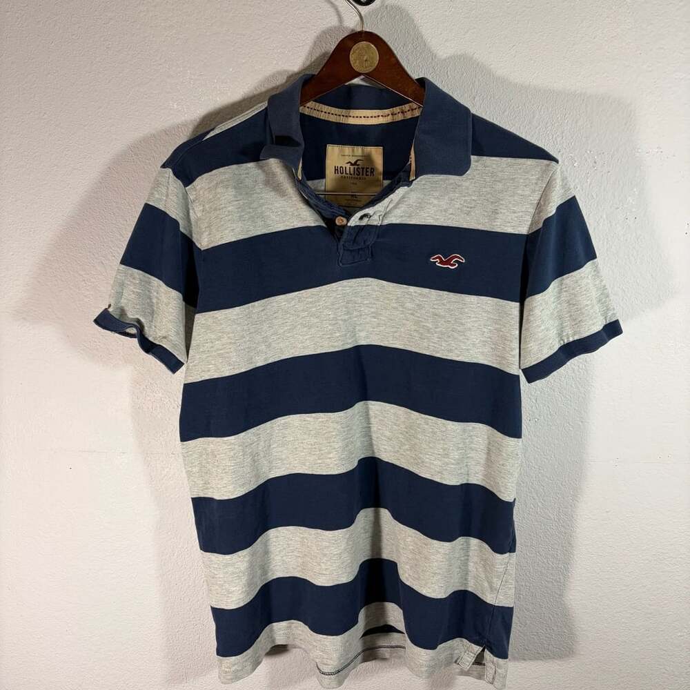 Hollister Striped Polo Shirt Size XL Blue Gray